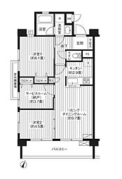 ブランネージュ多摩川 2SLDKの間取図画像