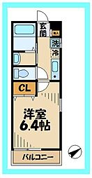アザレ読売ランドD棟 1Kの間取図画像