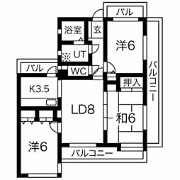 サンヴューパレス長丘 3LDKの間取図画像