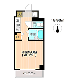 パンルネックスクリスタル福大東 ワンルームの間取図画像