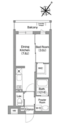 福岡市南区大楠1丁目マンション 1DKの間取図画像