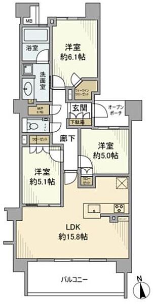 プラウド元住吉ディアージュ 2階｜神奈川県川崎市中原区木月3丁目(賃貸マンション3LDK・2階・73.47㎡)の写真 その2