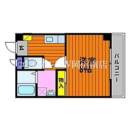 JR宇野線 備前西市駅 徒歩19分の賃貸マンション 2階1Kの間取り