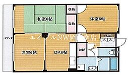 JR宇野線 備前西市駅 徒歩11分の賃貸マンション 4階3DKの間取り