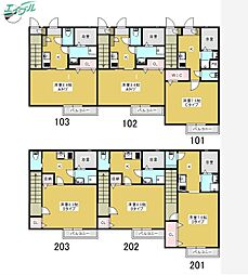 JR山陽本線 岡山駅 バス30分 築港新町前下車 徒歩2分の賃貸アパート 2階1Kの間取り