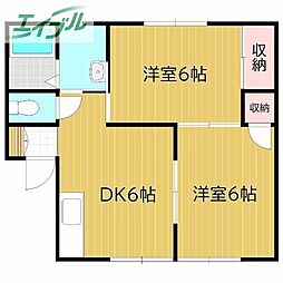 グリーンハイツ福島FB棟 2DKの間取図画像
