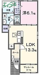 プティボヌールB 1LDKの間取図画像