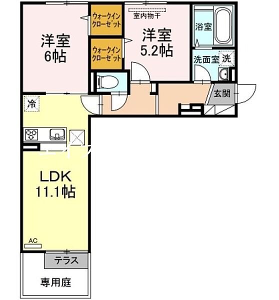 パームツリーＡ ｜岡山県岡山市南区西市(賃貸アパート2LDK・1階・55.02㎡)の写真 その2