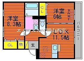 リバーパレス　Ａ棟  ｜ 岡山県岡山市南区西市（賃貸アパート2LDK・3階・60.88㎡） その2