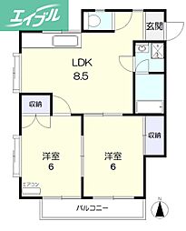 サンハイツテラオ2 2LDKの間取図画像