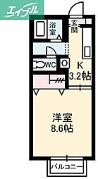 プラッツ21　Ｄ棟 2階1Kの間取り