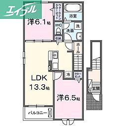 クレシア 2階2LDKの間取り