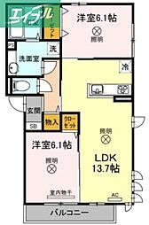 ロッソ 3階2LDKの間取り