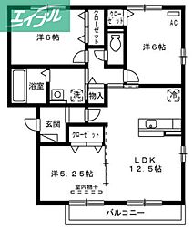 フェリス高柳A 3LDKの間取図画像