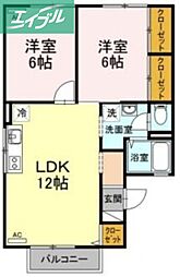 コーポラス西古松D 2LDKの間取図画像