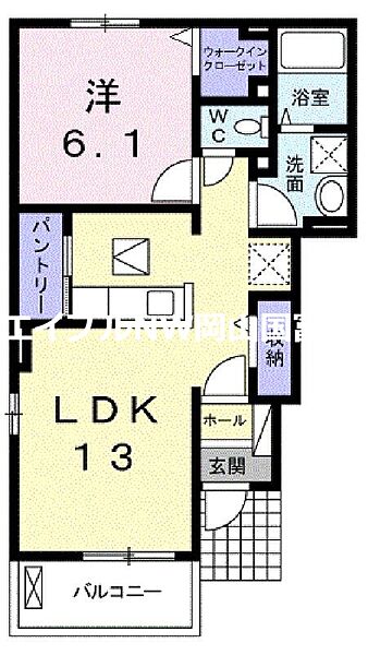 岡山県岡山市中区乙多見(賃貸アパート1LDK・1階・45.77㎡)の写真 その2