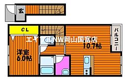 JR山陽本線 高島駅 徒歩15分の賃貸アパート 2階1LDKの間取り