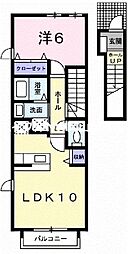 JR山陽本線 西川原駅 徒歩8分の賃貸アパート 2階1LDKの間取り