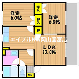 岡山電気軌道東山本線 東山・おかでんミュージアム駅駅 徒歩29分の賃貸アパート 2階2LDKの間取り