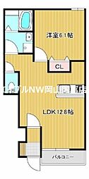 岡山市中区平井7丁目アパート 1LDKの間取図画像
