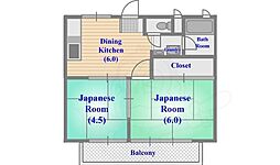 フラットオサダ 2DKの間取図画像