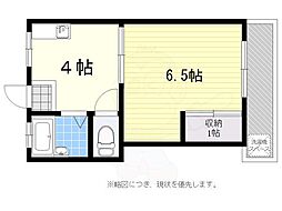 ニュー田辺1 1Kの間取図画像