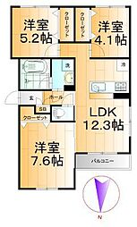 トレ・アルコバレーノ中央 3LDKの間取図画像