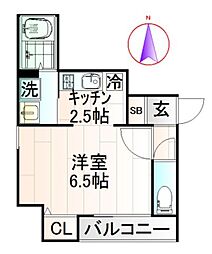 メーヌ津田沼 1Kの間取図画像