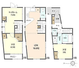 成城８丁目賃貸戸建て 3階2SLDKの間取り