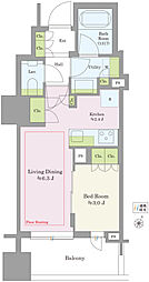 ウェリスタワー千代田岩本町 1LDKの間取図画像