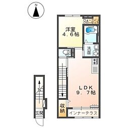 エバービューティクル 205 2階1LDKの間取り