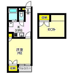 シティーハイツ石原 1Kの間取図画像