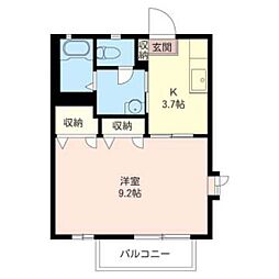 オークスアベニューA 1Kの間取図画像