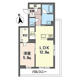 誉 1LDKの間取図画像