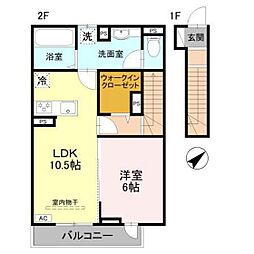 高崎市歌川町アパート 1LDKの間取図画像