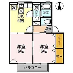御料所ガーデンD 2DKの間取図画像