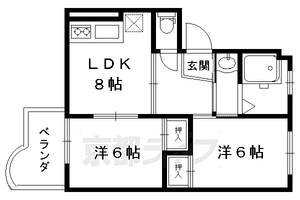 シャトー五十鈴 201-B｜京都府京都市右京区梅津北川町(賃貸マンション2LDK・2階・45.00㎡)の写真 その2