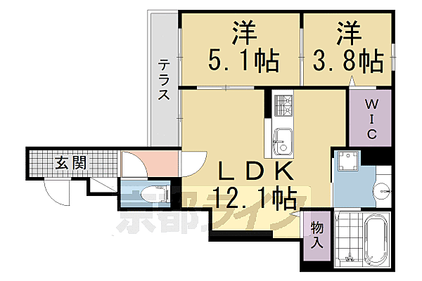 ラウル　レジデンス 101｜京都府京都市上京区二町目(賃貸アパート2LDK・1階・52.20㎡)の写真 その2