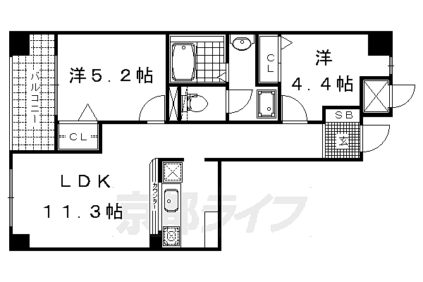 京都府京都市右京区西院南高田町(賃貸マンション2LDK・2階・55.30㎡)の写真 その2