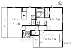 JR東海道・山陽本線 西大路駅 徒歩11分の賃貸アパート 2階2LDKの間取り