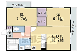 京都市中京区西ノ京池ノ内町アパート 2LDKの間取図画像