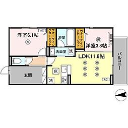 Pure Wind Garden A棟 2LDKの間取図画像