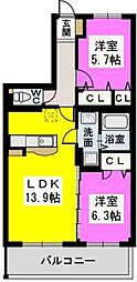 メゾンドロゼ 2LDKの間取図画像