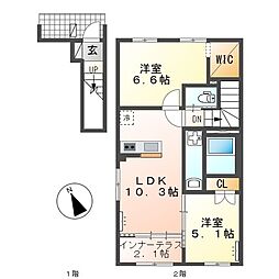 糟屋郡新宮町夜臼3丁目アパート 2LDKの間取図画像