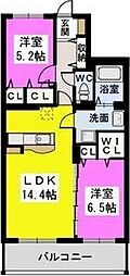 メゾンドノアール 2LDKの間取図画像