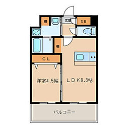 ランドマーク香椎駅前 1LDKの間取図画像