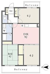 グリーンヒルズ香椎 3DKの間取図画像