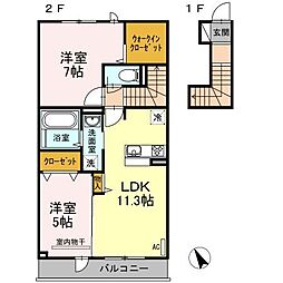 パークアシス上久原 2LDKの間取図画像