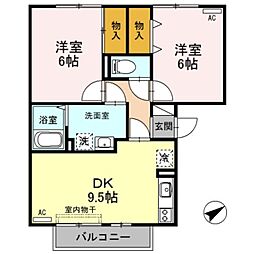 リバーフォート阿賀A棟 2DKの間取図画像
