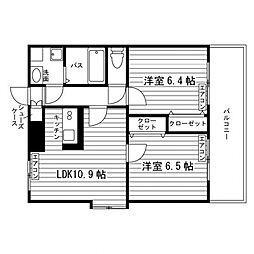 ユニエターナ盛岡中央通 2LDKの間取図画像